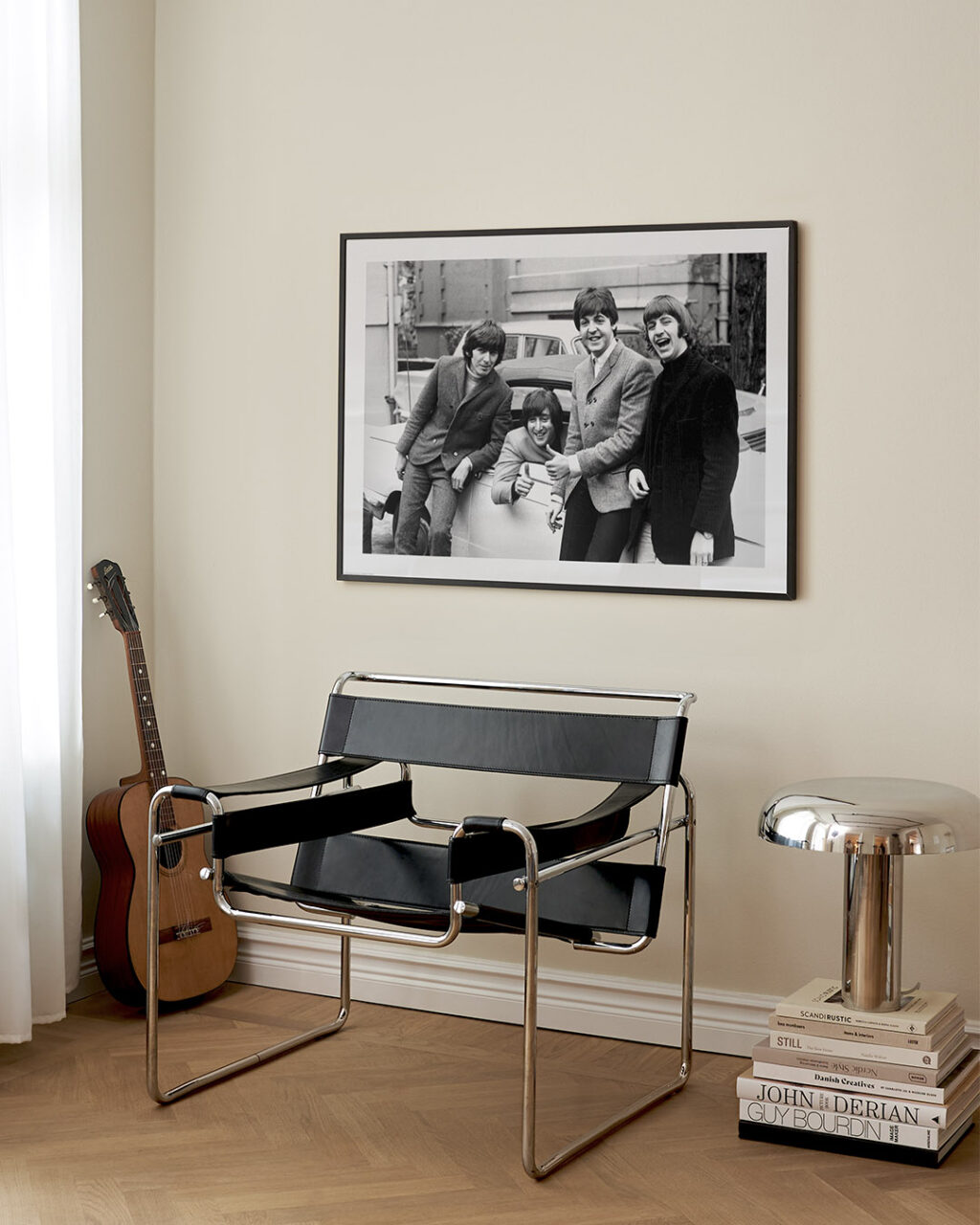 poster on wall, chair