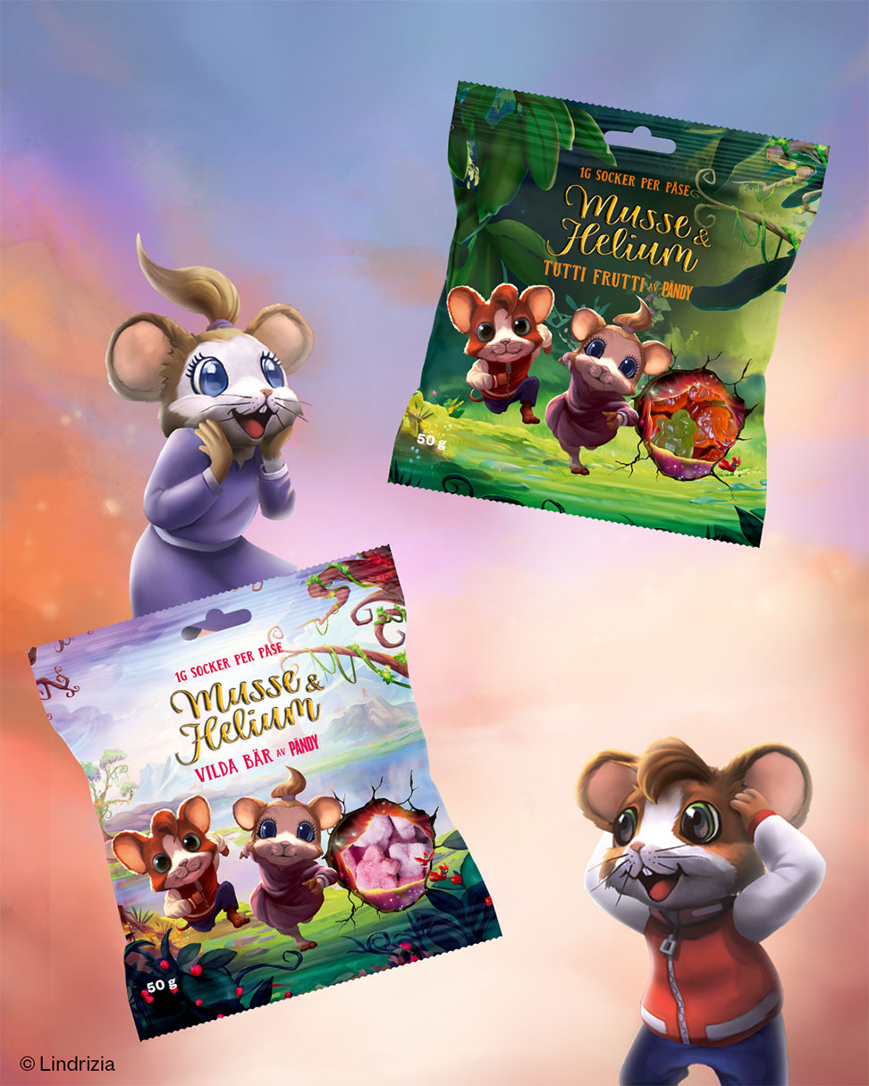 Bags of candy and two mice