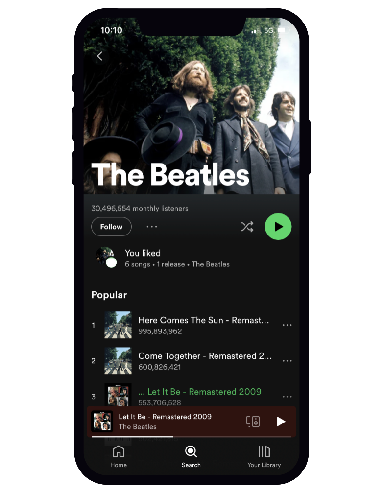 The beatles on Spotify app